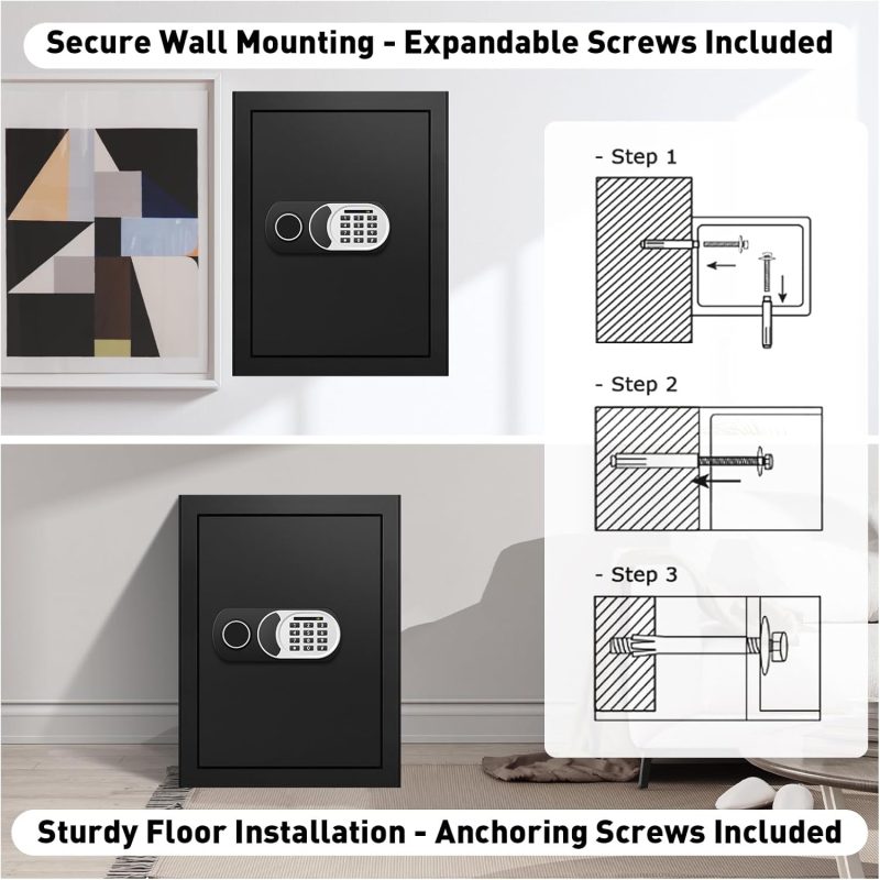 2.4 Cu Ft Home Safe Box Fireproof Waterproof Digital Security Box Steel Construction with Electronic Keypad, Removable Shelf, Hidden Key Lock, LED Light for Document Money Jewelry Valuables - Image 8