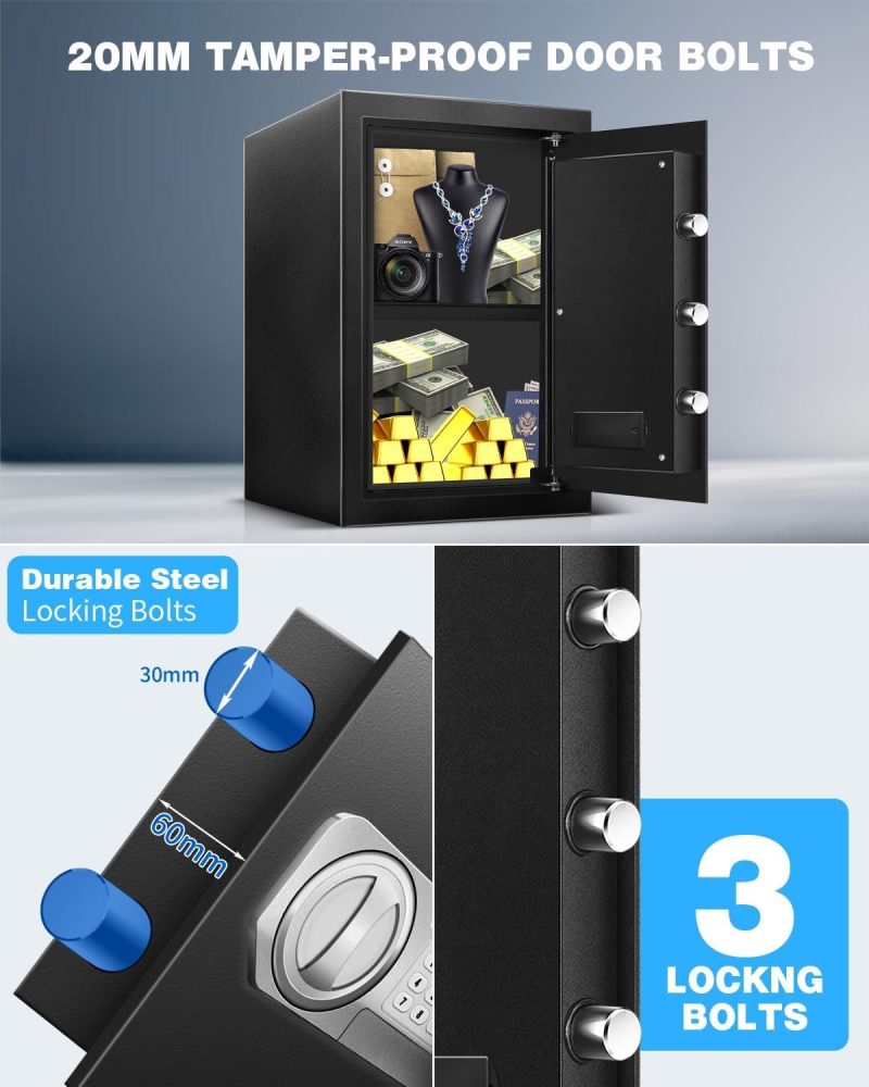 2.5 Cu Ft Safe Box for Home Documents -Steel Electronic Digital Safety Box Personal Security Lock Box with LED Sensor Light External Power Compartment for Office Money Jewelry Valuables - Image 3