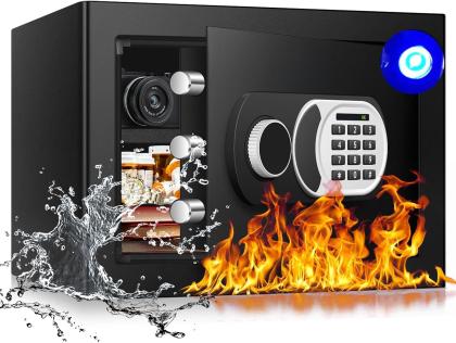 1.3 Cu Ft Home Safe Box Fireproof Waterproof Digital Security Box Steel Construction with Electronic Keypad, Removable Shelf, Hidden Key Lock, LED Light for Document Money Jewelry Valuables