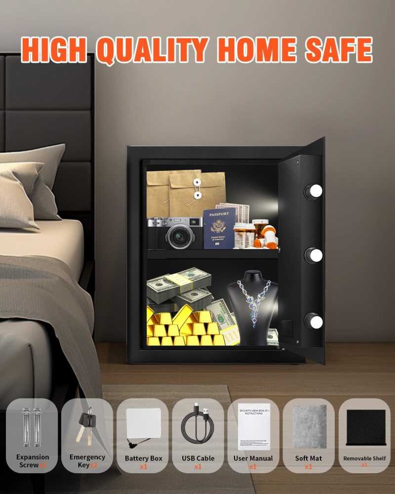 2.5 Cu Ft Home Safes Water and Freproof, Digital Security Safe Box with LED Sensor Light & Emergency USB-C Cable, Removable Shelf for Money Jewelry Documents - Image 6