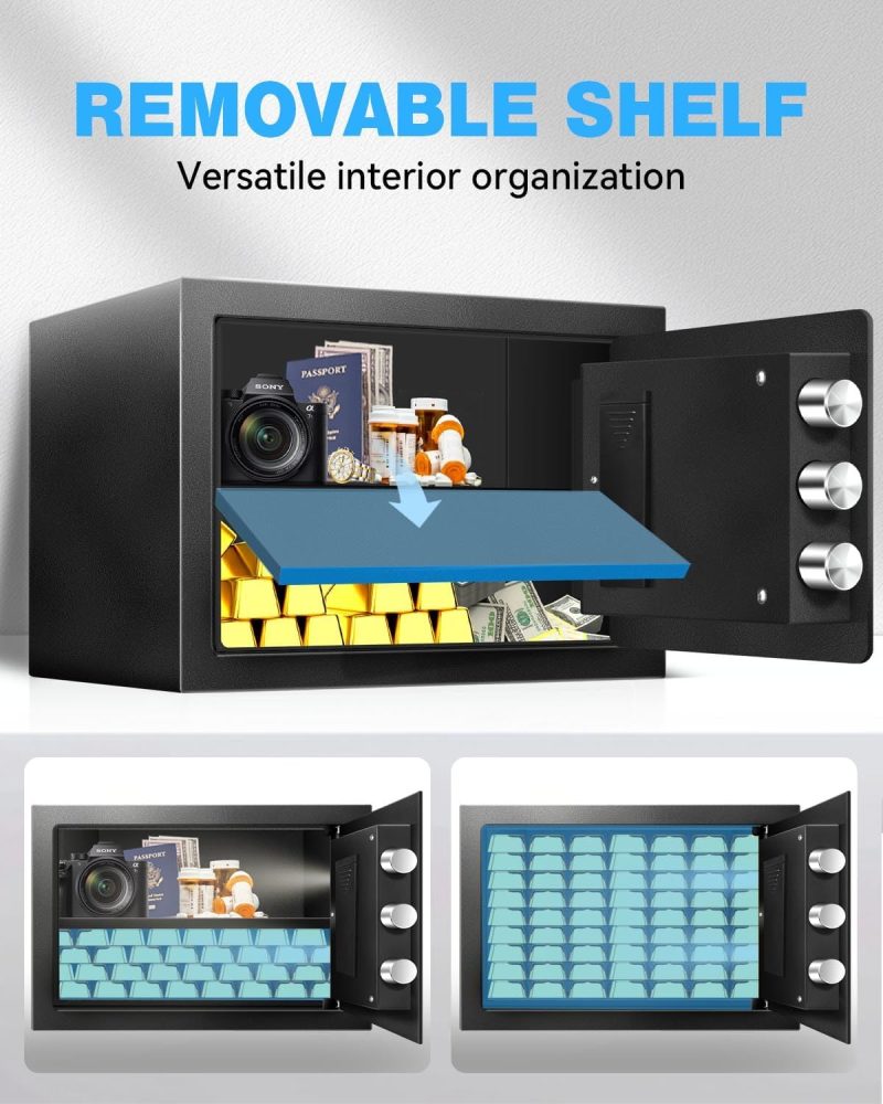 1.5 Cu Ft Safe Box Fireproof Waterproof for Home -Personal Steel Safety Box with Electronic Digital Keypad, Sensor Light, Removable Shelf, Security Box with Combination Lock - Image 5