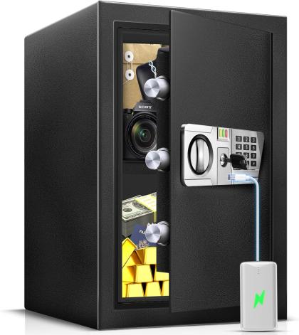 TOTOY Safe Box 2.5 Cu Ft Money Safe with LED Sensor Light, Safe for Home Documents with Keys and Digital Keypad, Type-C External Power Supply Interface Lock Box for Cash Jewelry Valuables