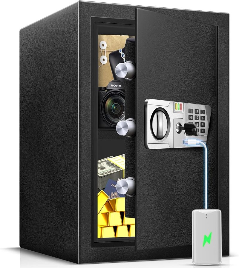 TOTOY Safe Box 2.5 Cu Ft Money Safe with LED Sensor Light, Safe for Home Documents with Keys and Digital Keypad, Type-C External Power Supply Interface Lock Box for Cash Jewelry Valuables