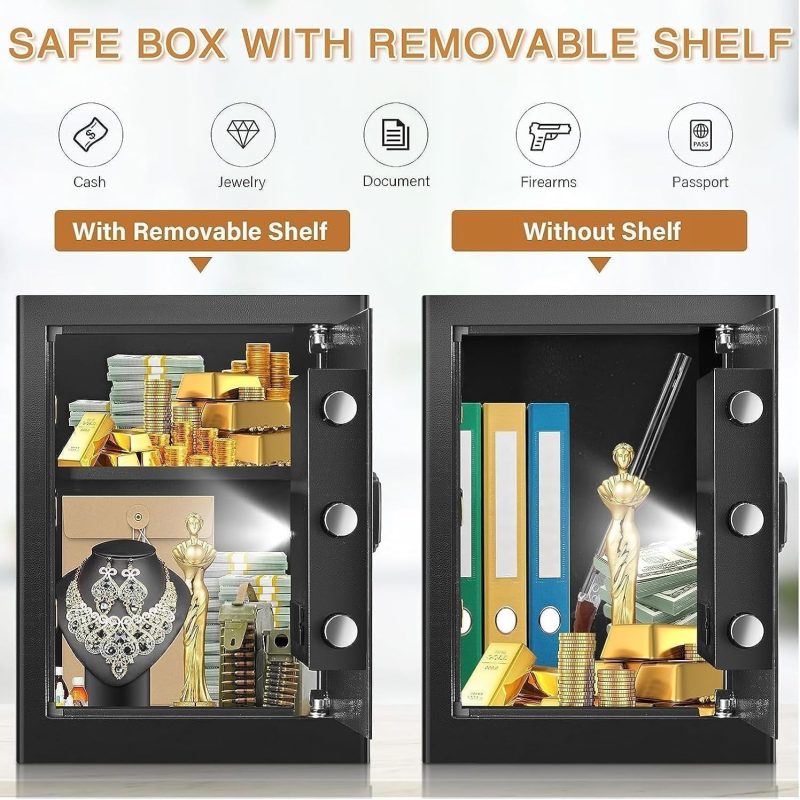 2.8 Cu Ft Safe Box For Home Documents -Steel Electronic Digital Safety Box for Office Money Jewelry Valuables, Personal Security Lock Box with Sensor Light, Removable Shelf, Mute Function - Image 5