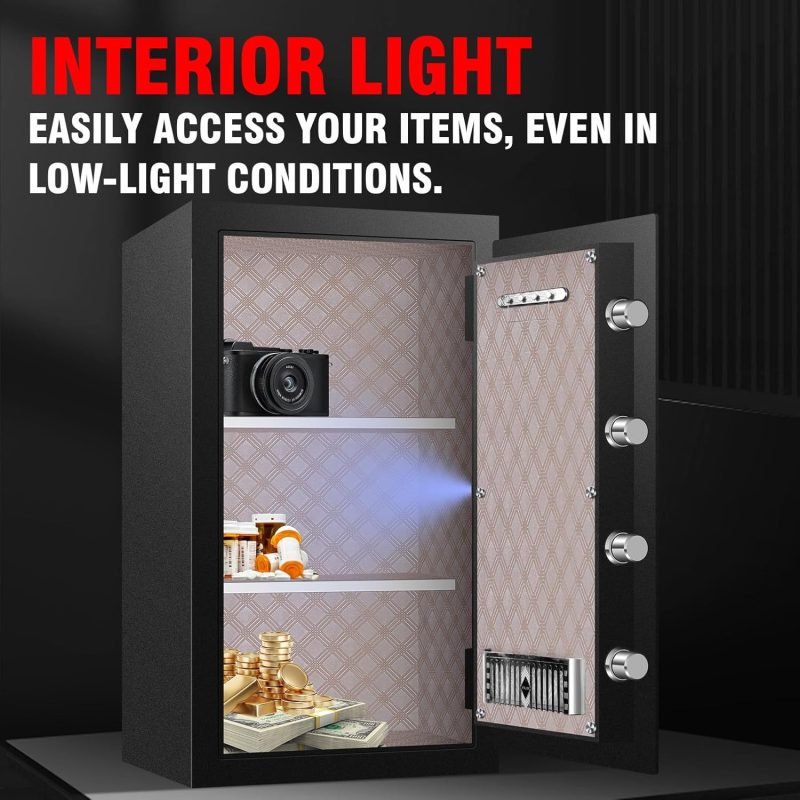 5.0 Cu ft Extra Large Home Safe Box Fireproof Waterproof, Heavy Duty Fire Proof Safes for Home Use with LCD Display, LED Lighting, Removable Shelf, Secure Office Hotel Documents Money Firearm - Image 9