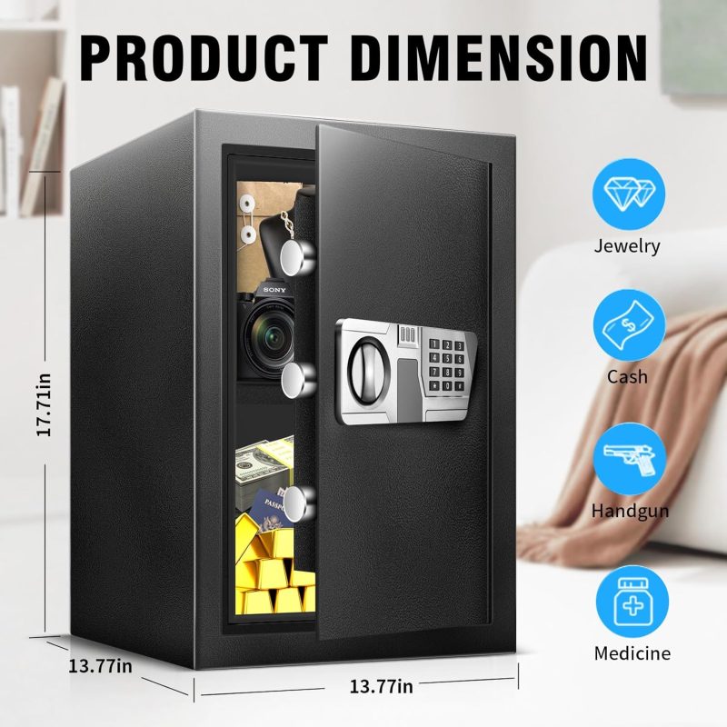 TOTOY Safe Box 2.5 Cu Ft Money Safe with LED Sensor Light, Safe for Home Documents with Keys and Digital Keypad, Type-C External Power Supply Interface Lock Box for Cash Jewelry Valuables - Image 4