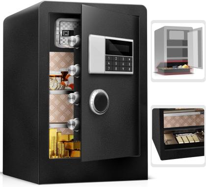 Large Fireproof Waterproof Safe Box for Home Office Documents- 4.0 Cu Ft Heavy Duty Steel LCD Display Digital Security Safe Box with LED Light, Removable Shelf for Money Jewelry Valuables