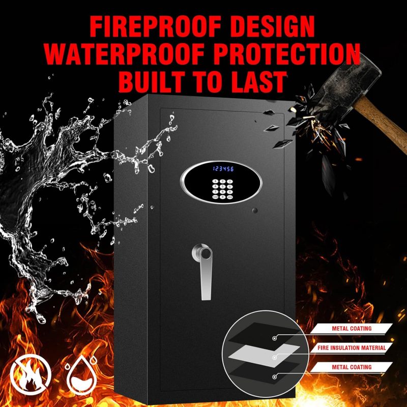 9.1 Cu ft Extra Large Heavy Duty Home Safe Box Fireproof Waterproof, Anti-Theft Digital Security Box with LCD Display, Removable Shelf, Fire Proof Safe Boxes for Home Office Hotel Valuables - Image 2