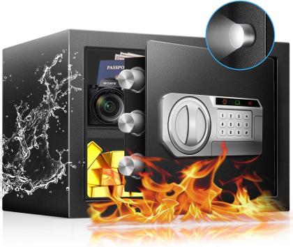 1.2 Cu Ft Safe Box for Home Documents -Steel Electronic Digital Safety Box Personal Security Lock Box with LED Sensor Light External Power Compartment for Office Money Jewelry Valuables