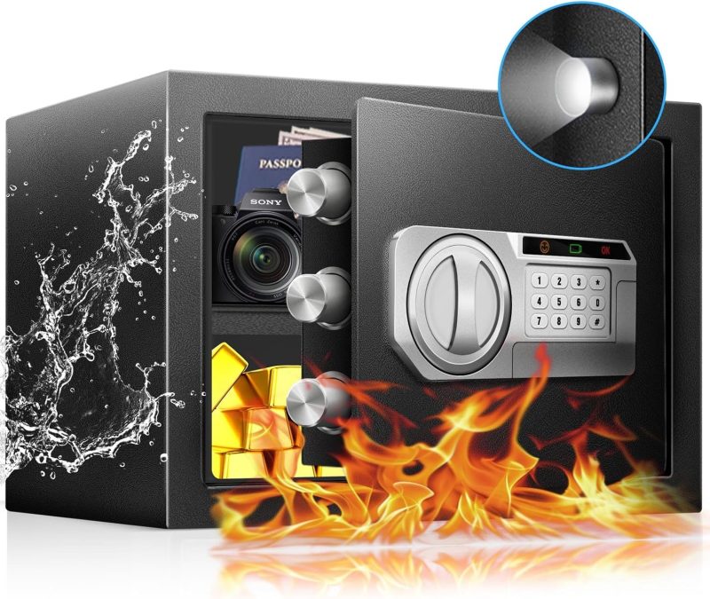 1.2 Cu Ft Safe Box for Home Documents -Steel Electronic Digital Safety Box Personal Security Lock Box with LED Sensor Light External Power Compartment for Office Money Jewelry Valuables