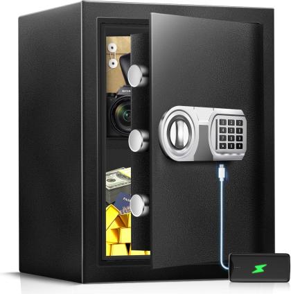 2.5 Cu Ft Home Safes Water and Freproof, Digital Security Safe Box with LED Sensor Light & Emergency USB-C Cable, Removable Shelf for Money Jewelry Documents