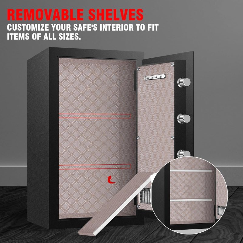 5.0 Cu ft Extra Large Home Safe Box Fireproof Waterproof, Heavy Duty Fire Proof Safes for Home Use with LCD Display, LED Lighting, Removable Shelf, Secure Office Hotel Documents Money Firearm - Image 7