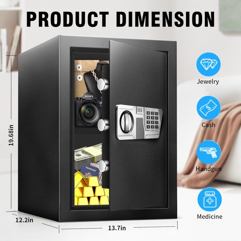 TOTOY Safe 3.0 Cu Ft Safe Box with LED Sensor Light, Fireproof Safe for Home Documents with Keys and Digital Keypad, Type-C External Power Supply Interface Lock Box for Money Jewelry Valuables - Image 5