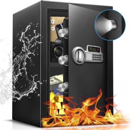 2.5 Cu Ft Safe Box Fireproof Waterproof for Home -Personal Steel Safety Box with Electronic Digital Keypad, Sensor Light, Removable Shelf, Security Box