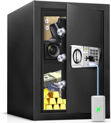 TOTOY Safe 3.0 Cu Ft Safe Box with LED Sensor Light, Fireproof Safe for Home Documents with Keys and Digital Keypad, Type-C External Power Supply Interface Lock Box for Money Jewelry Valuables
