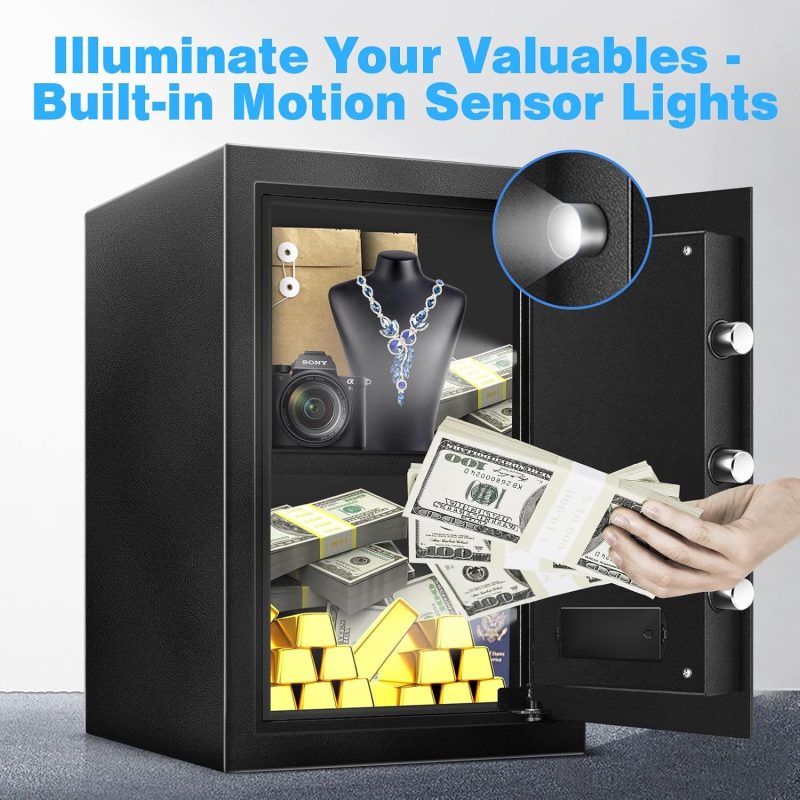 2.5 Cu Ft Safe Box for Home Documents -Steel Electronic Digital Safety Box Personal Security Lock Box with LED Sensor Light External Power Compartment for Office Money Jewelry Valuables - Image 4