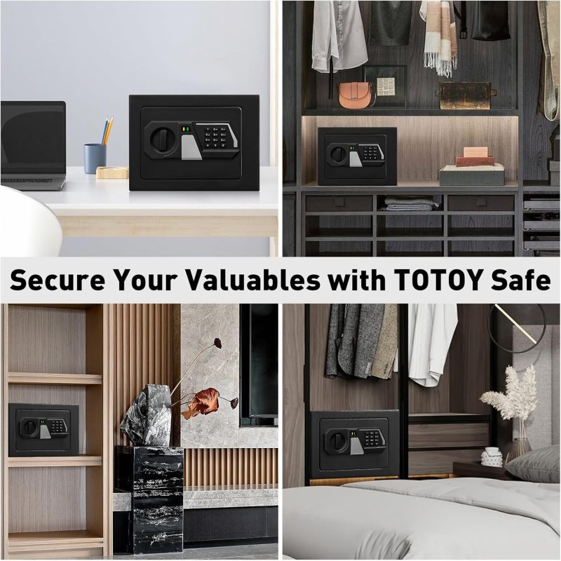 TOTOY Small Personal Safe Box 0.3 Cu Ft- Electronic Digital Security Safe Steel Construction Hidden with Key Lock, Wall or Cabinet Safety Box for Home Office Hotel Business Jewelry Gun Cash Money - Image 6