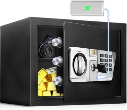 TOTOY Small Safe Box 1.5 Cu Ft Home Safe with LED Sensor Light, Safe for Home Documents with Keys and Digital Keypad, Hidden Key Lock Box for Cash Jewelry Valuables