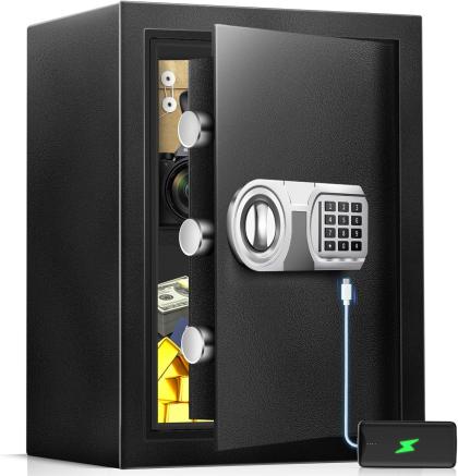 2.8 Cu Ft Fire Proof Safe for Home Documents, Digital Security Safe Box with LED Sensor Light & Emergency USB-C Cable, Removable Shelf for Money Jewelry Valuables