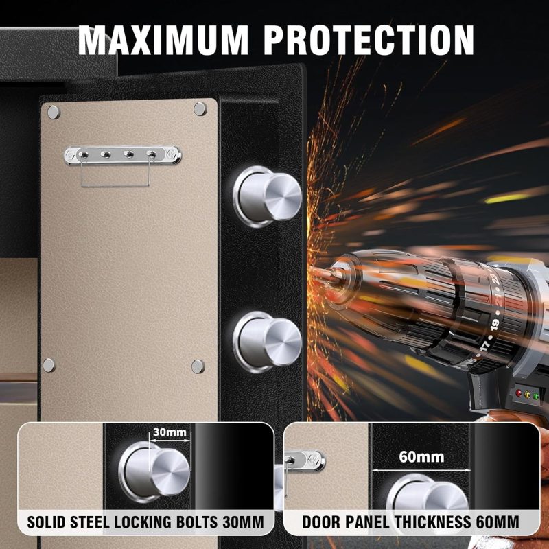 [True to Size] 7.2 Cub Extra Large Heavy Duty Home Safe Fireproof Waterproof, Home Security Safe Box with Anti-theft Smart Alert Fire Proof Safe for Document Business Office - Image 6