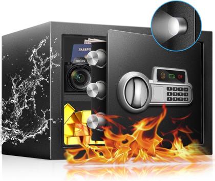 1.5 Cu Ft Safe Box Fireproof Waterproof for Home -Personal Steel Safety Box with Electronic Digital Keypad, Sensor Light, Removable Shelf, Security Box with Combination Lock