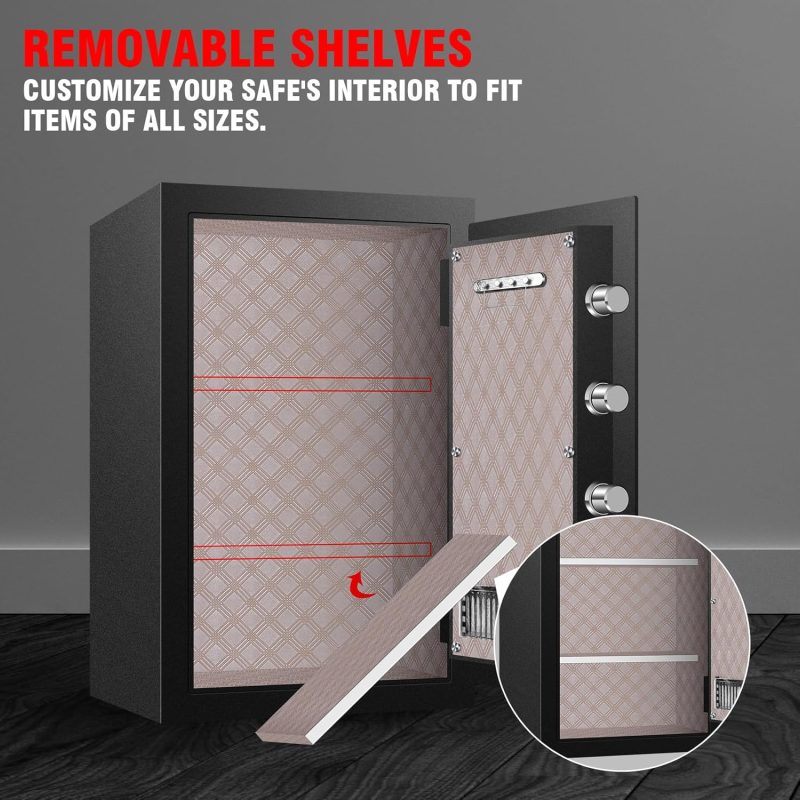 Heavy Duty Home Safe Box Fireproof Waterproof, Anti-Theft Digital Security Box with LCD Display, LED Lighting, Removable Shelf for Office Hotel Documents Money Firearm - Image 6