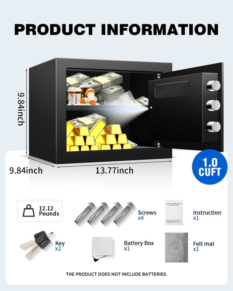 VaultHex 1.0 Cub Small Home Safe box Fireproof Waterproof, Security Safe and Lock Box with Dual Alarm System for Money Cash Valuables Document, Keyboard Silent Mode, Black - Image 6