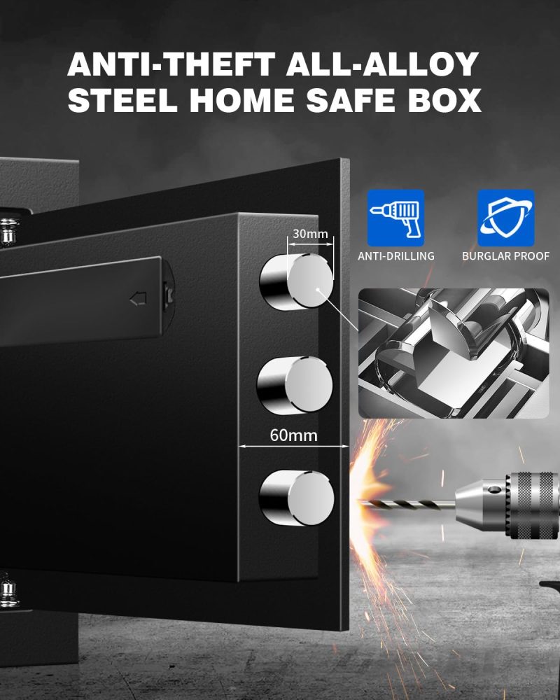 VaultHex 1.0 Cub Small Home Safe box Fireproof Waterproof, Security Safe and Lock Box with Dual Alarm System for Money Cash Valuables Document, Keyboard Silent Mode, Black - Image 3