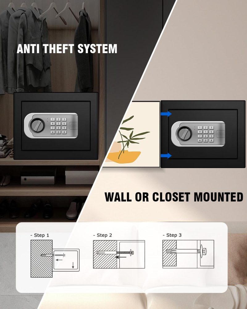 VaultHex 1.0 Cub Small Home Safe box Fireproof Waterproof, Security Safe and Lock Box with Dual Alarm System for Money Cash Valuables Document, Keyboard Silent Mode, Black - Image 9